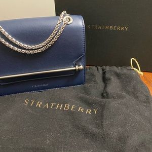 Strathberry East/west mini bag in navy with silver hardware